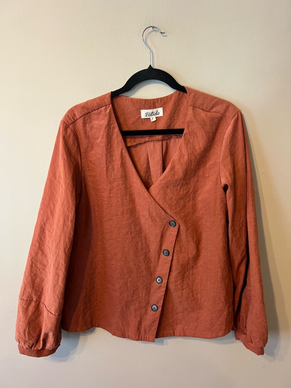 Listicle Rust Button-Front Wrap Blouse - Women's